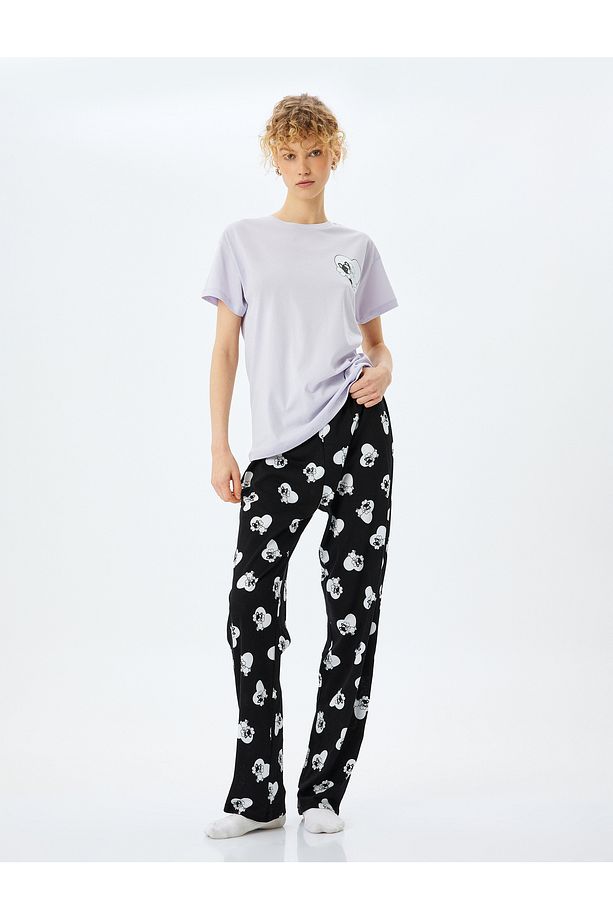 Pamuklu Kalpli Köpek Grafik Baskılı Pijama Takımı - 3