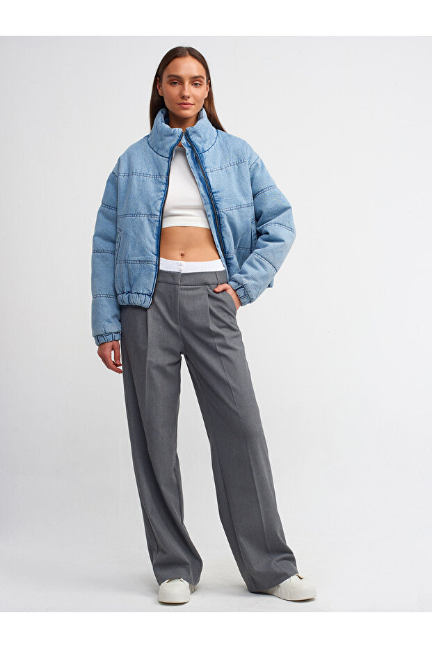 65343 Elyaflı Kalın Kot Mont-Mavi - 1