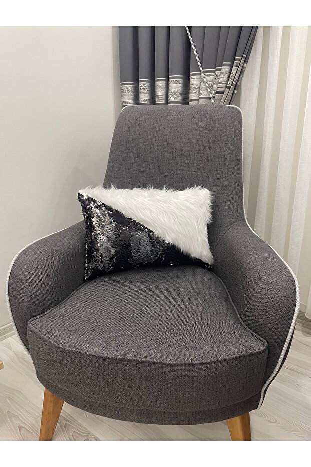 غطاء وسادة مثلث مستطيل من القطيفة مزين بالترتر - 3