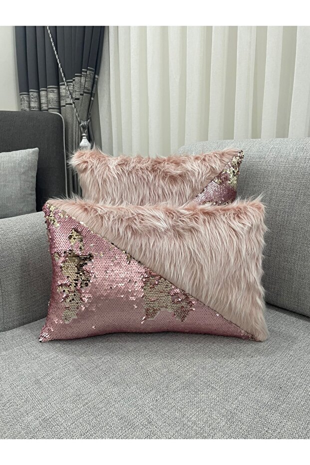 غطاء وسادة مثلث مستطيل من القطيفة مزين بالترتر - 5