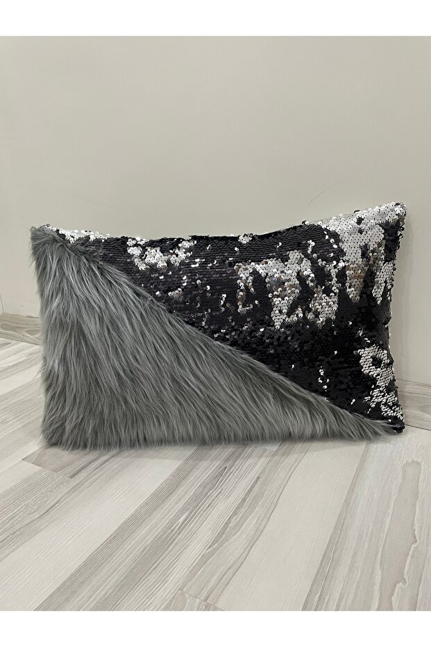 غطاء وسادة مثلث مستطيل من القطيفة مزين بالترتر - 1