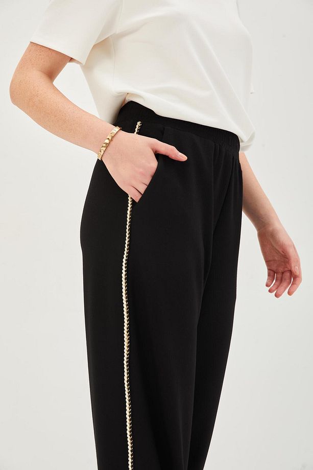 Yanları Şeritli Bağcıklı Regular Örme Pantolon - 4