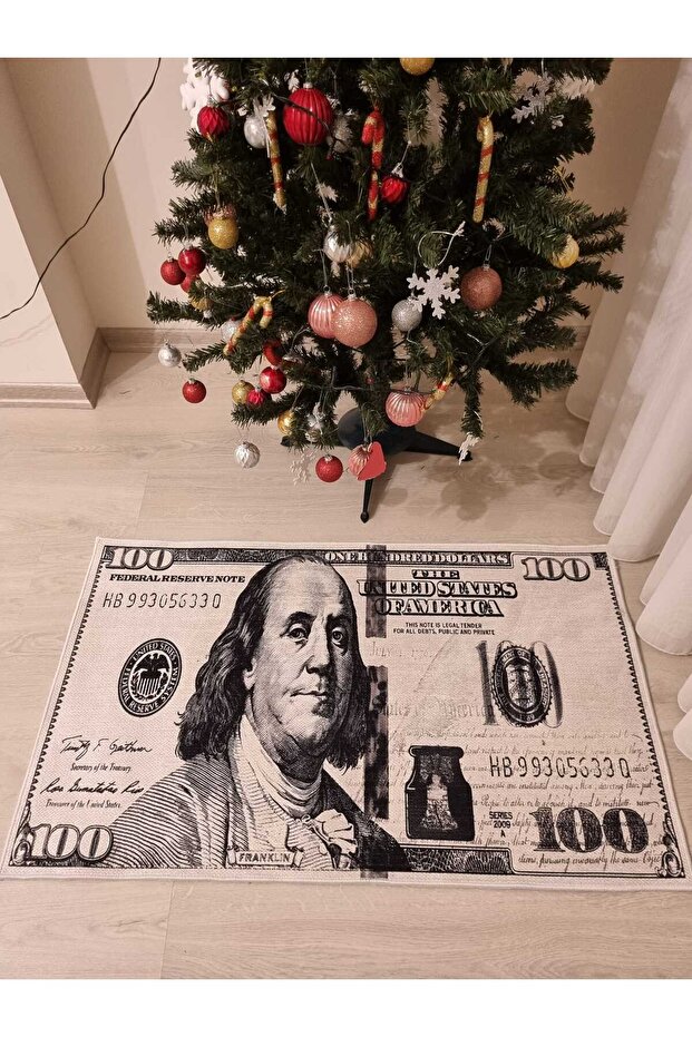 Şönil Dokuma Kaymaz Taban Yıkanabilir Dolar Desenli Kapı Önü Paspas - 2