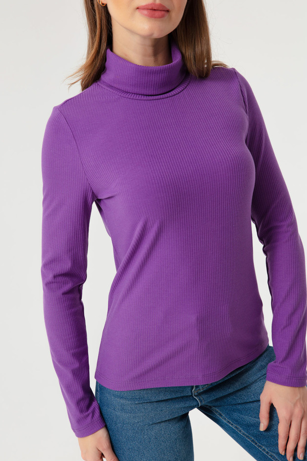 Kadın Mor Balıkçı Yaka Örme Bluz - 4