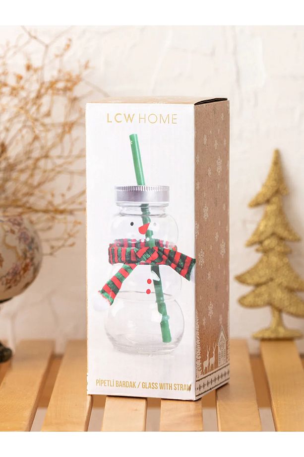 LCW HOME 2'Li Yılbaşı Temalı Pipetli Kapaklı Cam Bardak - 3