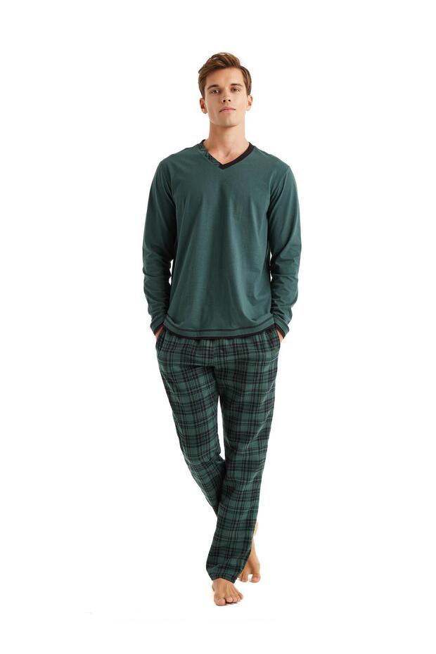 Men's Long Sleeve Green Pajama Suit C7T8N5O04