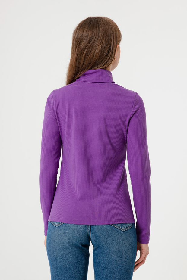 Kadın Mor Balıkçı Yaka Örme Bluz - 5