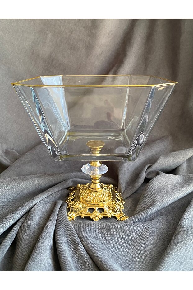 Square Cast Iron Footed Salad Bowl & Presentation Bowl with Gold Detail Krn299 1900 Cc