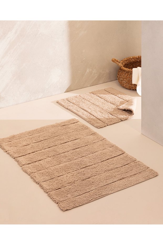 Bleuet 2-Pack Cotton Bath Mat - Beige - 60X100 cm