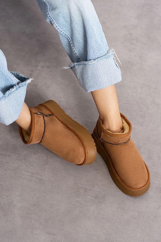 Mini Taba Süet içi Kürklü Kalın Taban Kadın Bot & Bootie Kışlık - 3
