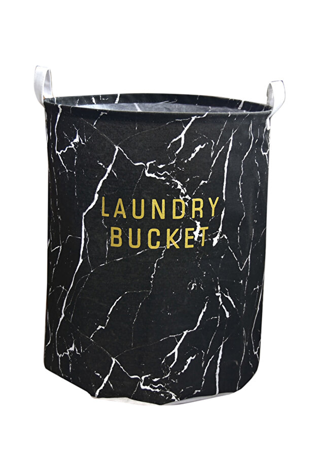 سلة تخزين الغسيل المطبوعة باللون الأسود - 1
