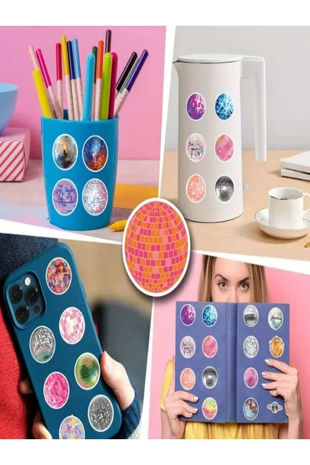 Disco Topu Desenli Tekli Sticker (DESENLİ ETİKET) 10 Adet - 3