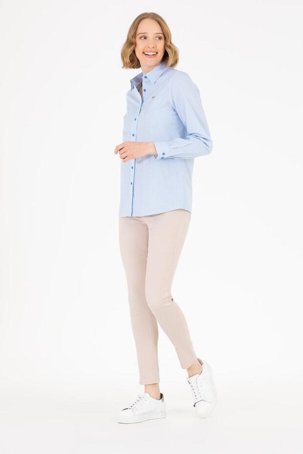 Shirt Collar Plain Blue Women's Shirt Tolt