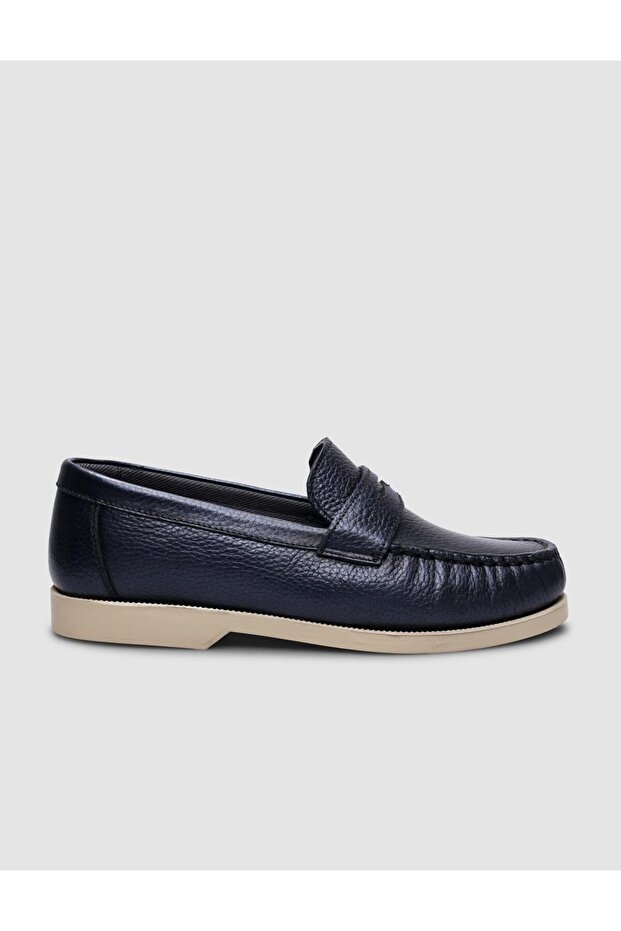 100% Genuine Leather Navy Blue Women's Casual Shoes
