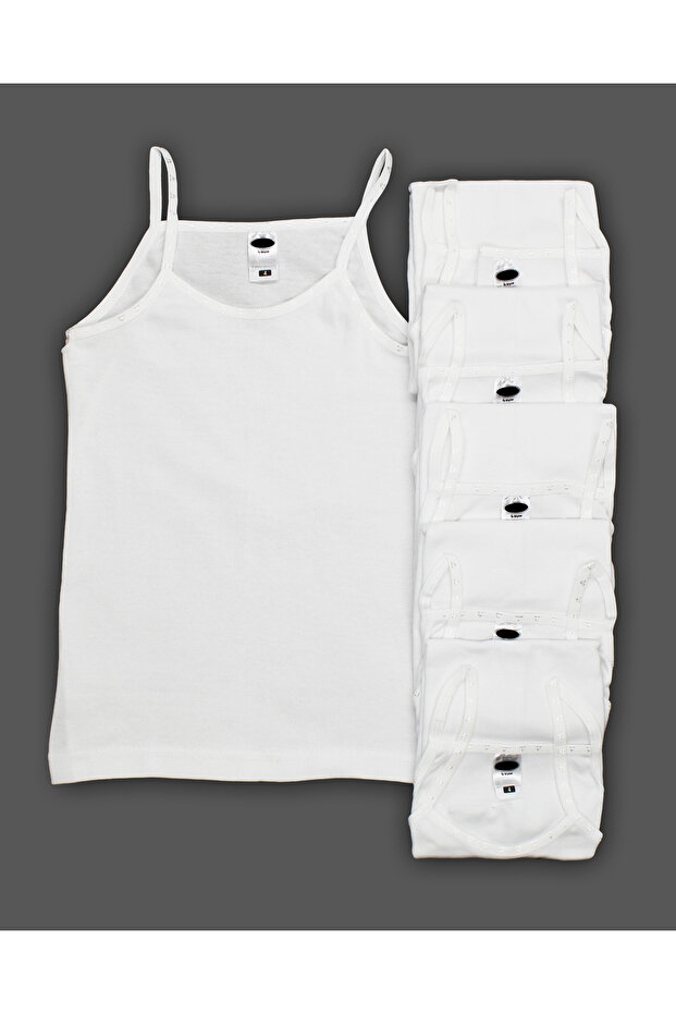 6-Pack Cotton Strappy White Girl's Undershirt
