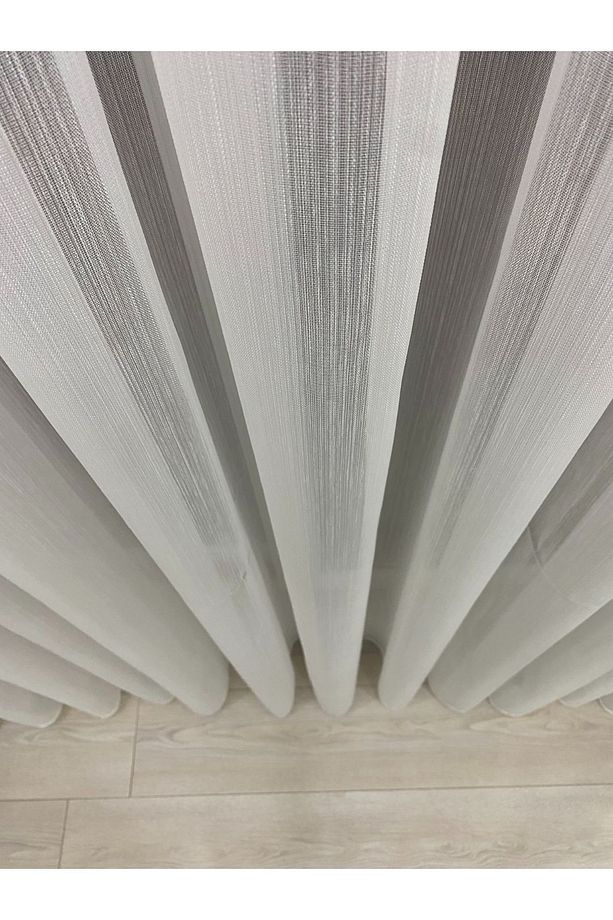 Ekru Renkli, Modern Ve Kaliteli Bambu Plus Mat Tül Perde Orta Pileli - 1/2,5 Pile - 1