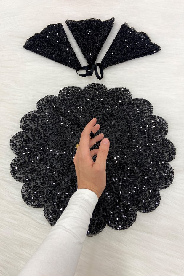 Black Sparkling Sequin Bride Groom Handkerchief, Sequin Sequin Detail, Wedding Henna Circumcision Promise Engagement Bride