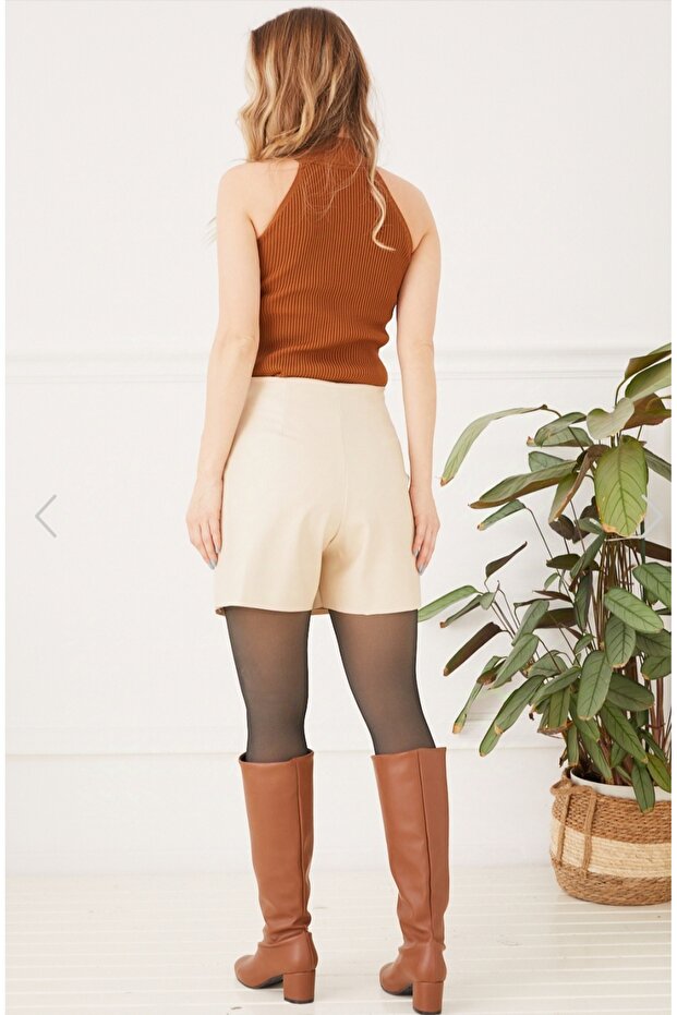 Deri Şort Etek - 4