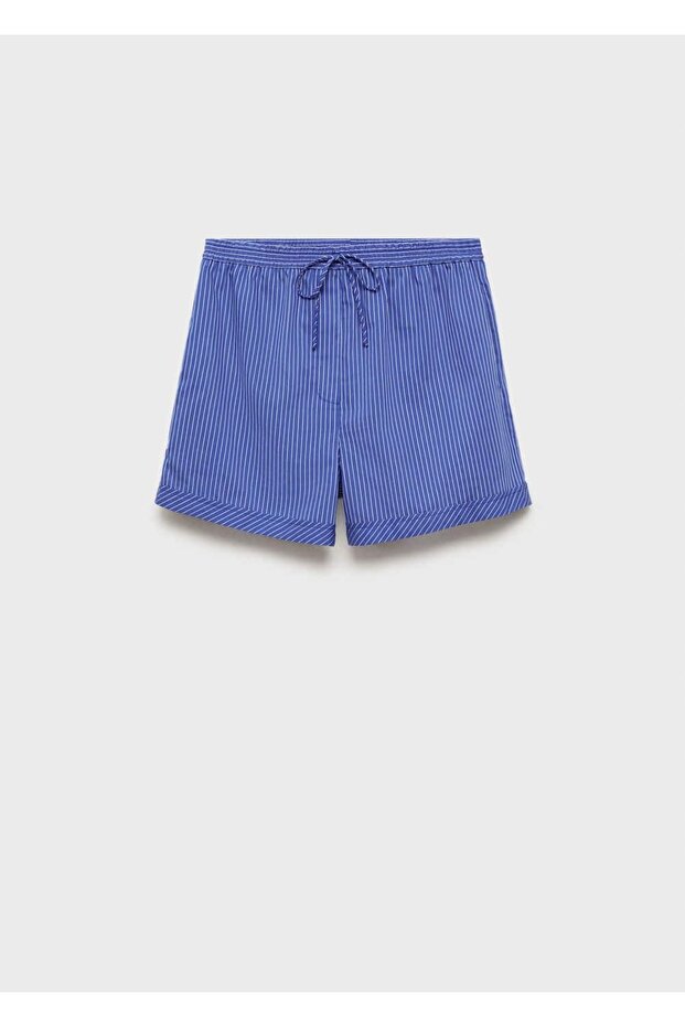 Çizgili pamuk karışımlı şort - 3