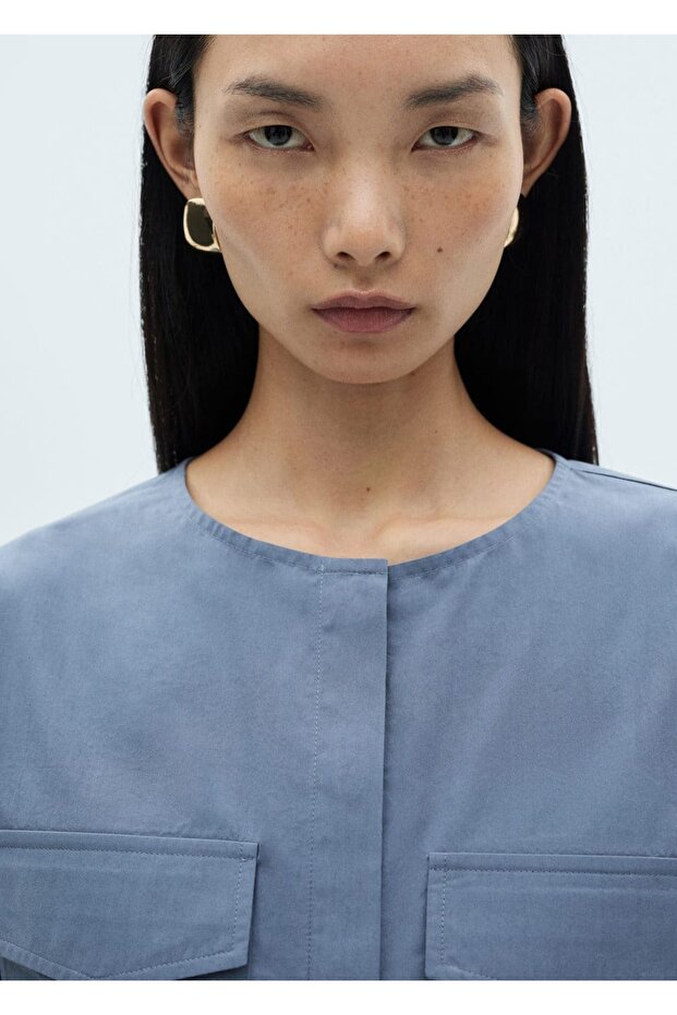 Göğüs cepli pamuklu bluz - 8