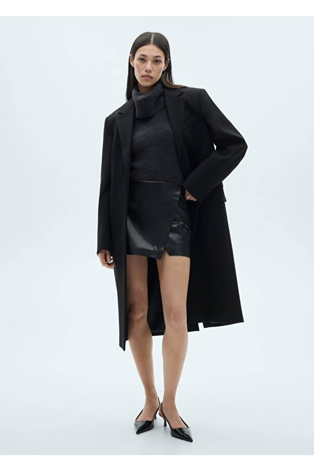 Deri görünümlü pantolon etek - 2