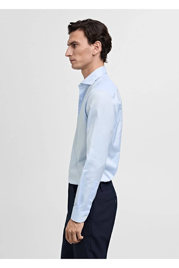 Slim fit pamuklu poplin gömlek - 7