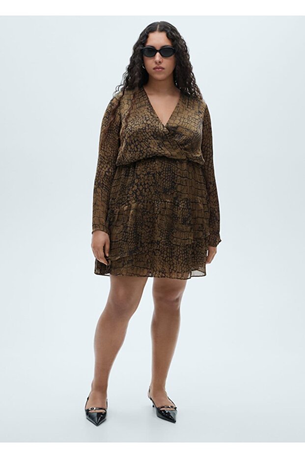 Hayvan desenli volanlı elbise - 5