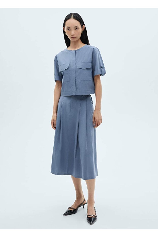 Göğüs cepli pamuklu bluz - 2