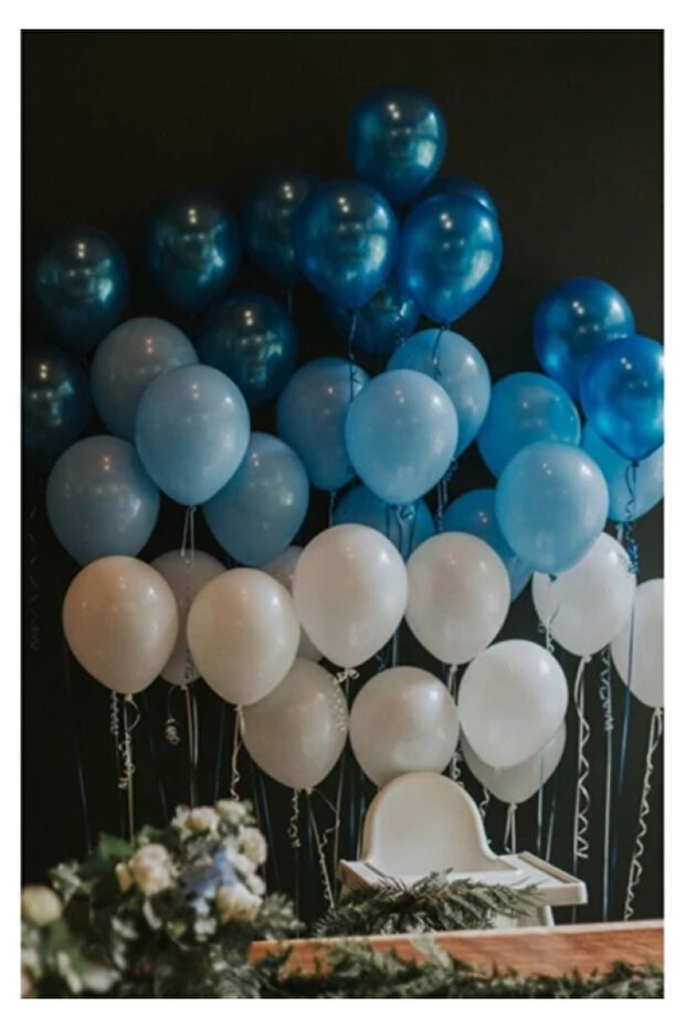 100Pcs Blue-White-Navy Blue Metallic Balloon & Balloon Chain Concept Balloon Party Decorations