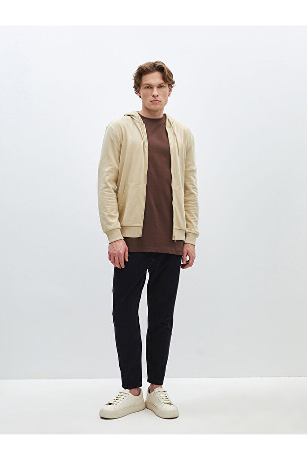 Kapüşonlu Uzun Kollu Erkek Fermuarlı Sweatshirt (S4) - 3