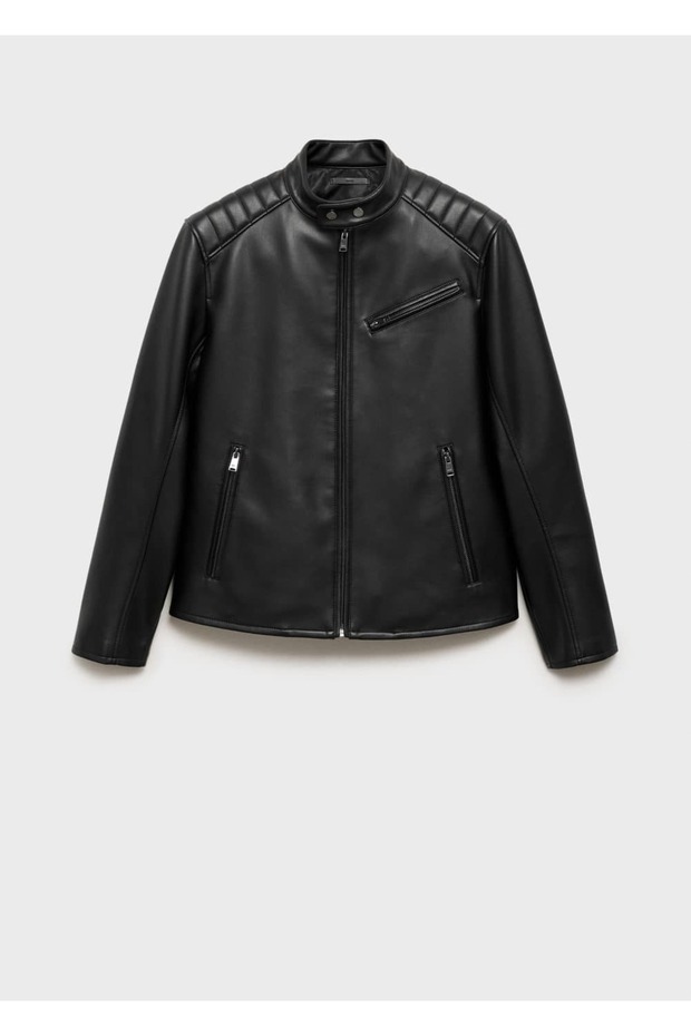 Dikiş detaylı deri görünümlü ceket - 3