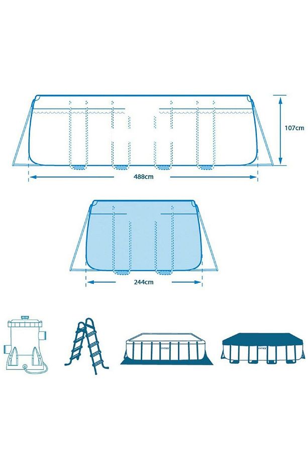 İntex 26792NP Dikdörtgen Prefabrik Aile Havuzu 488x244x107cm Merdiven + Örtü + Filtre Set - 5