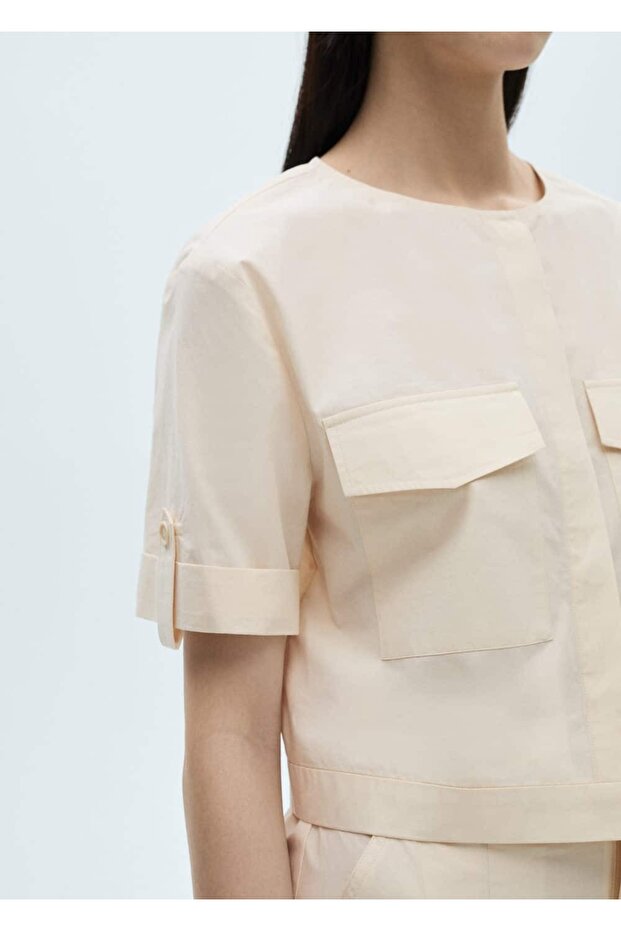Göğüs cepli pamuklu bluz - 5
