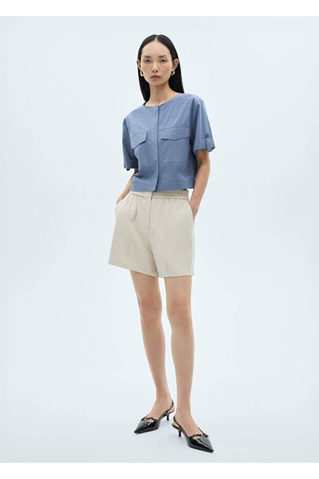 Göğüs cepli pamuklu bluz - 7