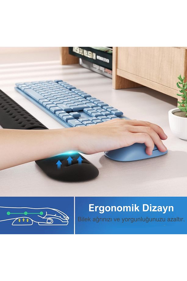 Klavye ve Fare Bilek Desteği Seti, Memory Foam, Ergonomik Bilek Pedi, Kaymaz Tabanlı Ağrı Giderici - 3
