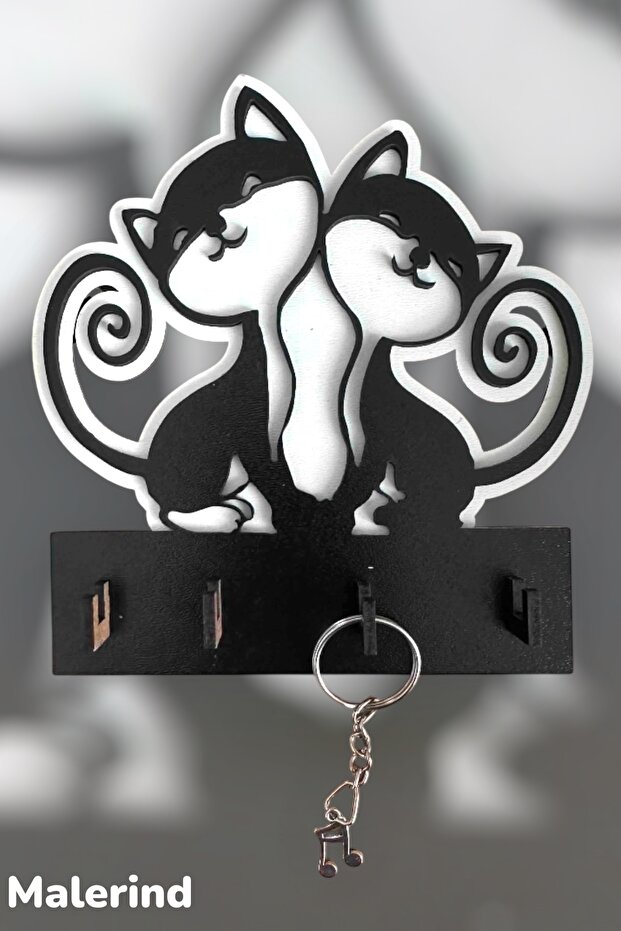 Couple Lover Keychain Wooden Keychain Cute Cat Doorstep Model (Length 15 cm Width 14 cm)