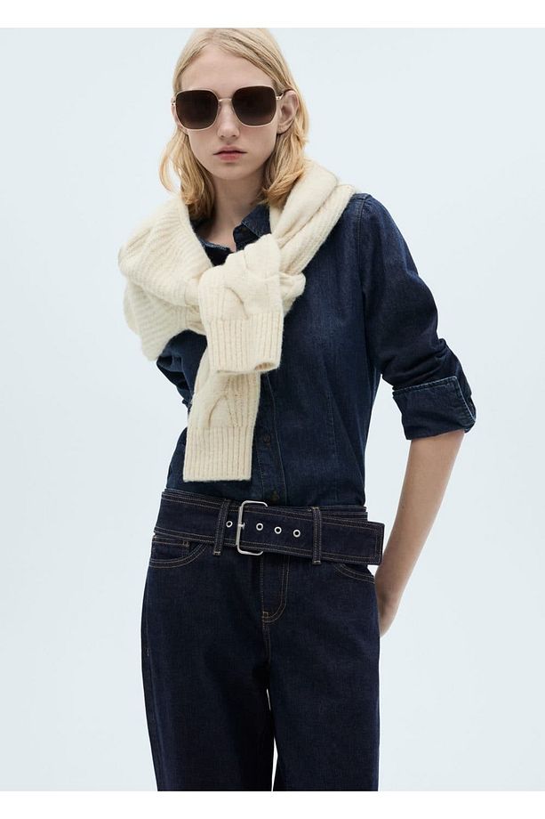 Kemerli düşük belli düz kesim jean pantolon - 8