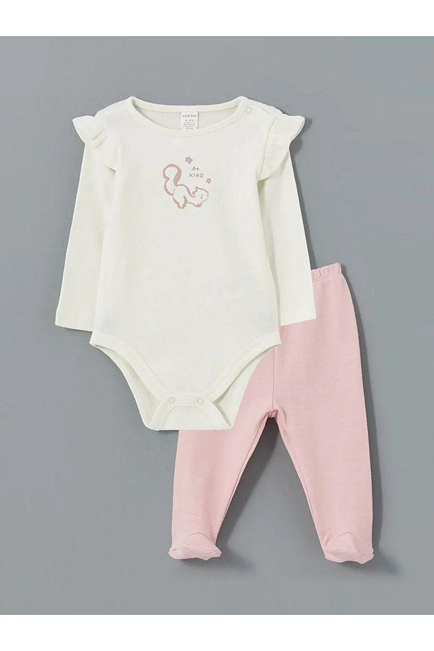 LCW baby Ekru Bisiklet Yaka Kız Bebek Hastane Çıkış Seti - 1