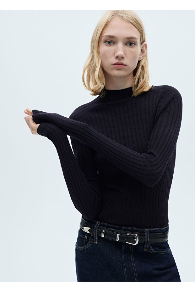 High collar rib sweater