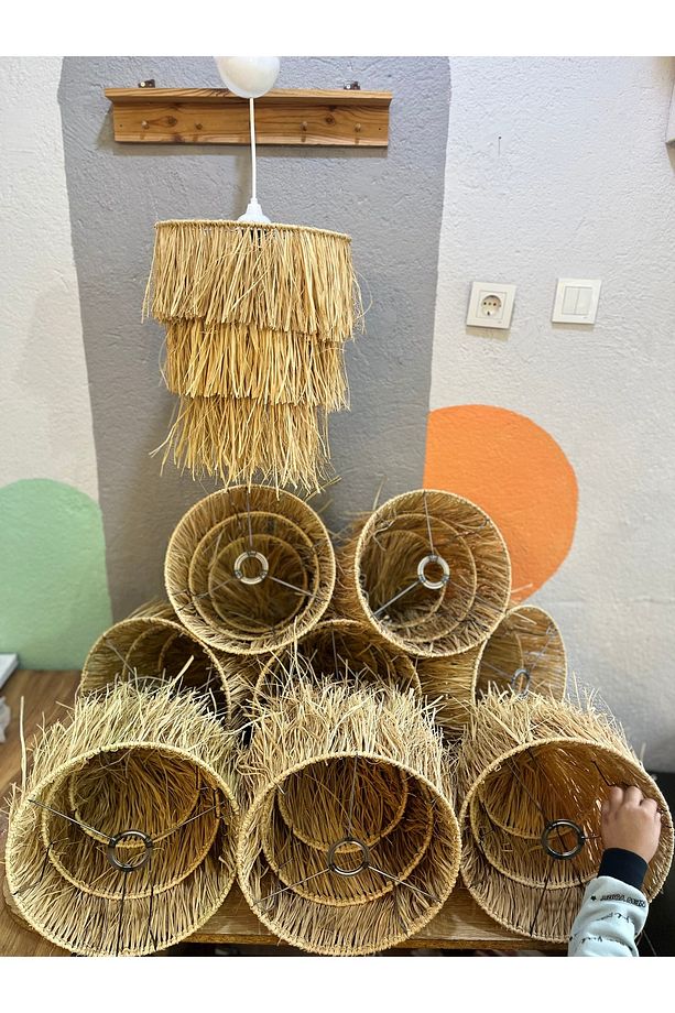 Rafya 3katlı bohem avize ,balkon aydınlatma ,cafe aydınlatma - 4