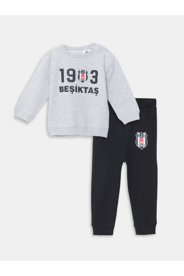 Crew Neck Printed Baby Boy Sweatshirt and Sweatpants Set of 2