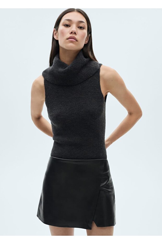 Deri görünümlü pantolon etek - 1