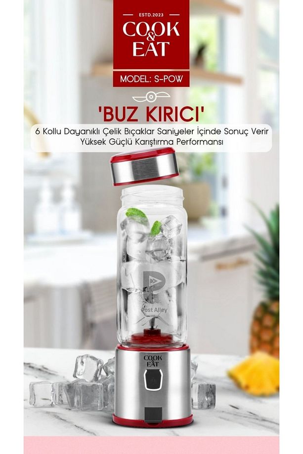 Şarjlı 6 Bıçaklı Paslanmaz Çelik Buz Kırabilen Kişisel Blender (450 Ml ) - 2