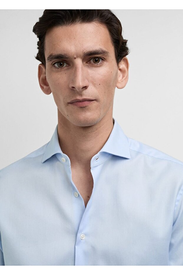 Slim fit pamuklu poplin gömlek - 6