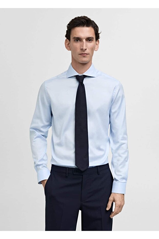 Slim fit pamuklu poplin gömlek - 1