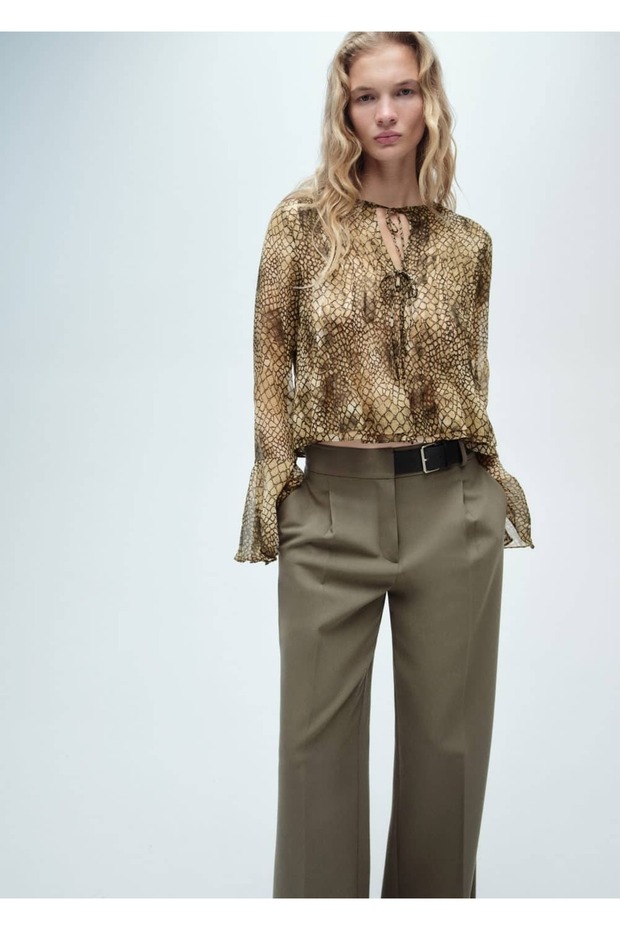 Gemustertes Hemd mit Puffärmeln - 1