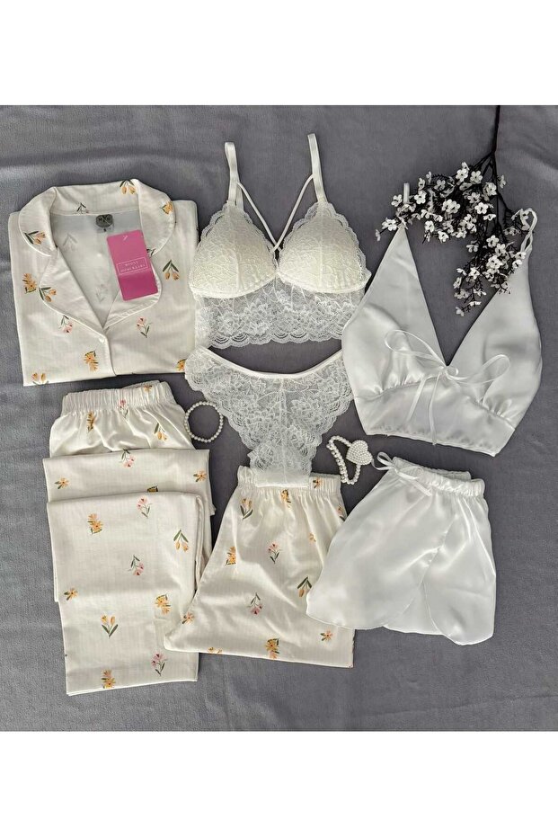 Boxed Yigo 7-Piece Satin Jersey Pajama Set Underwear Dowry Set