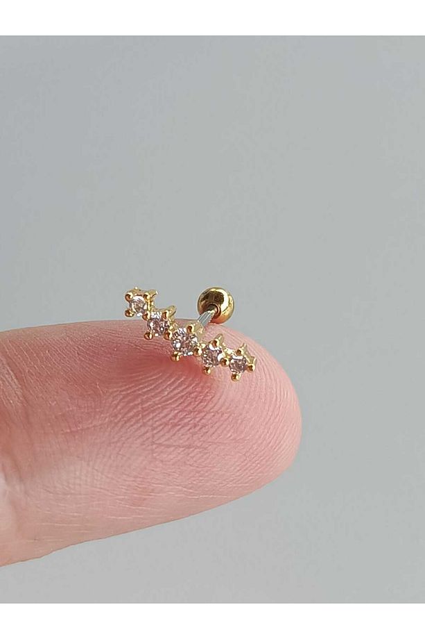 Cerrahi Çelik Zirkon 5 Taşlı Altın Tragus Helix Conch Piercing - 1