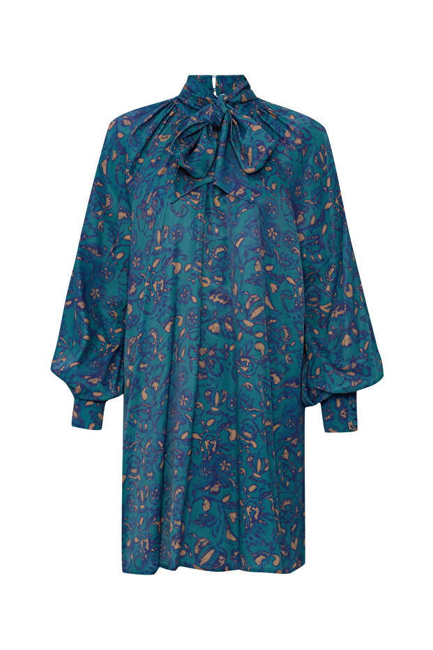 A Form Printed Mini Dress with Binding Detail