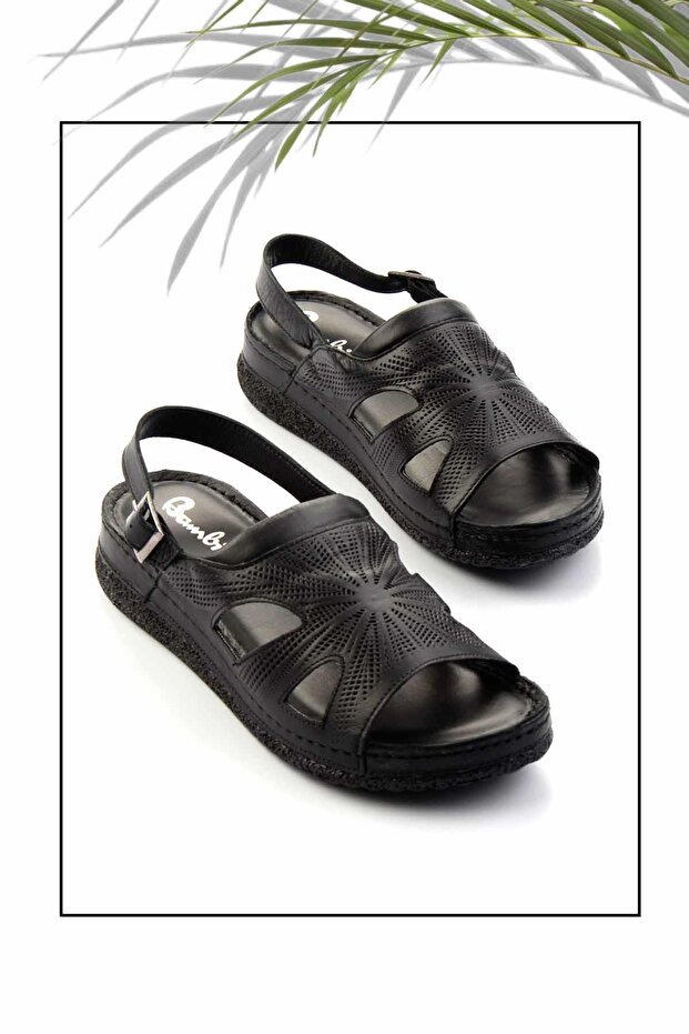 Black Leather Women's Sandals K05278204403